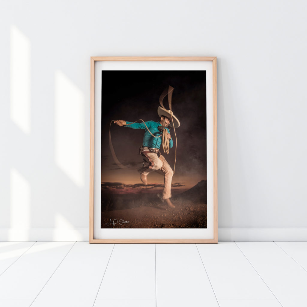 Framed Charro #1 print of a charro jumping through a lasso, photographed in Compostela, Mexico
